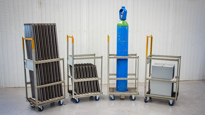 Versatile industrial packaging Versatile industrial packaging, identical trolley for various parts